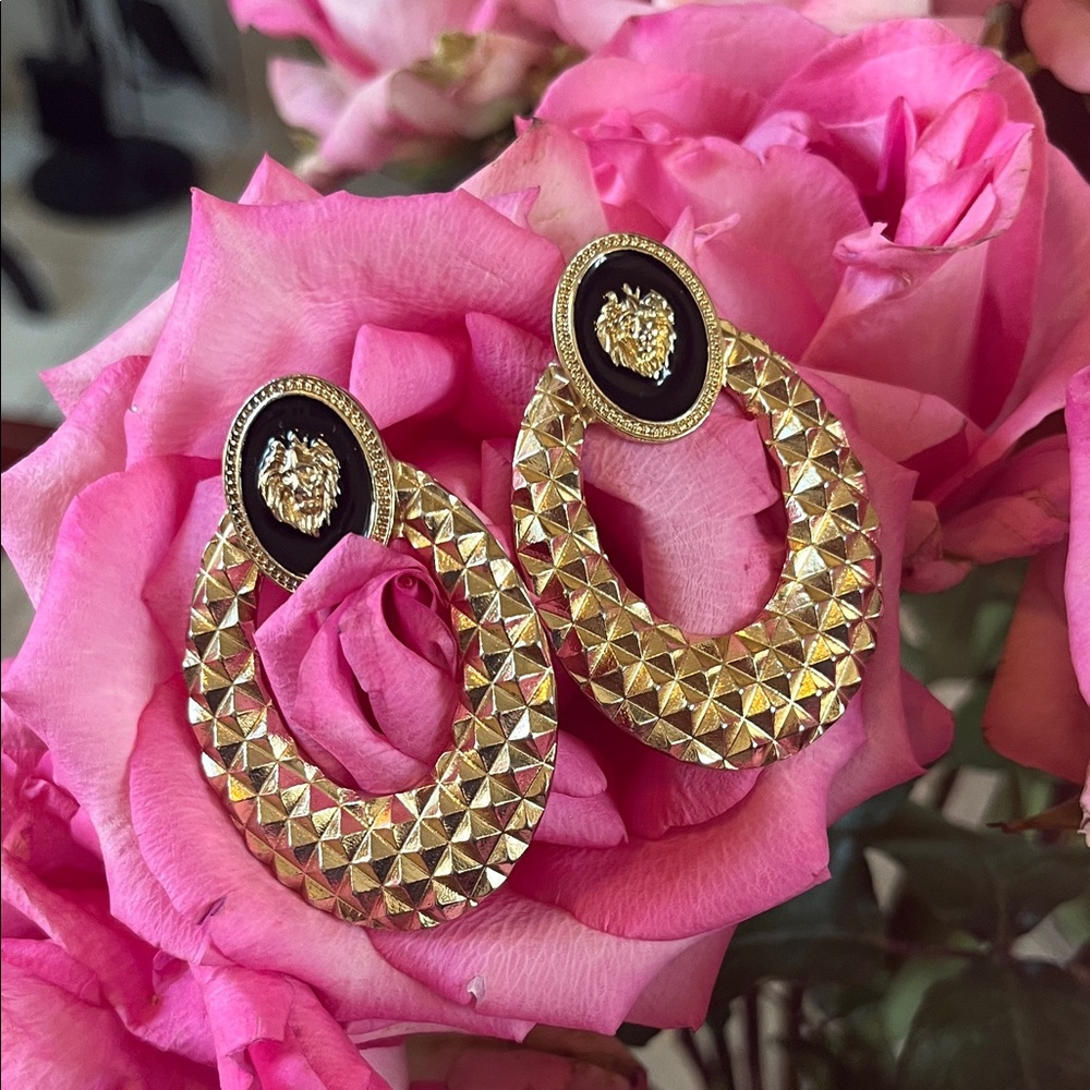 Gold and Black Studded Earrings